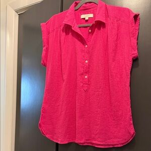 LOFT Fuchsia Short-Sleeve Button Pullover Blouse